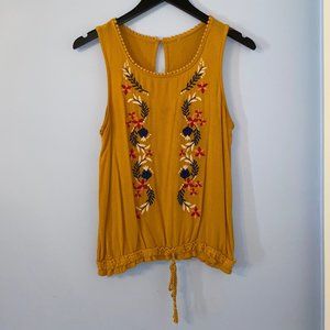 Mustard Yellow Summer Shirt with Flower Embroidery